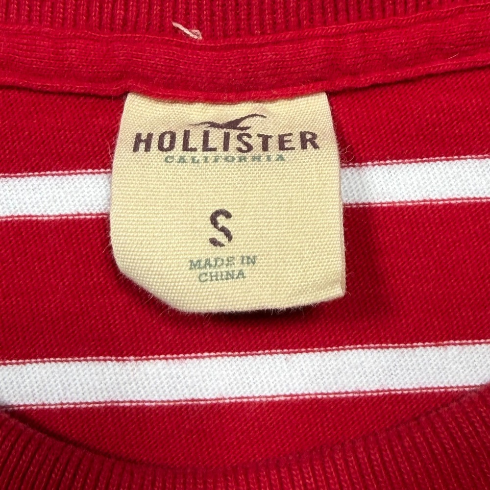 Vintage 2000s Red White Striped 100% Cotton Hollister Crew Neck Tee S - Picture 4 of 7
